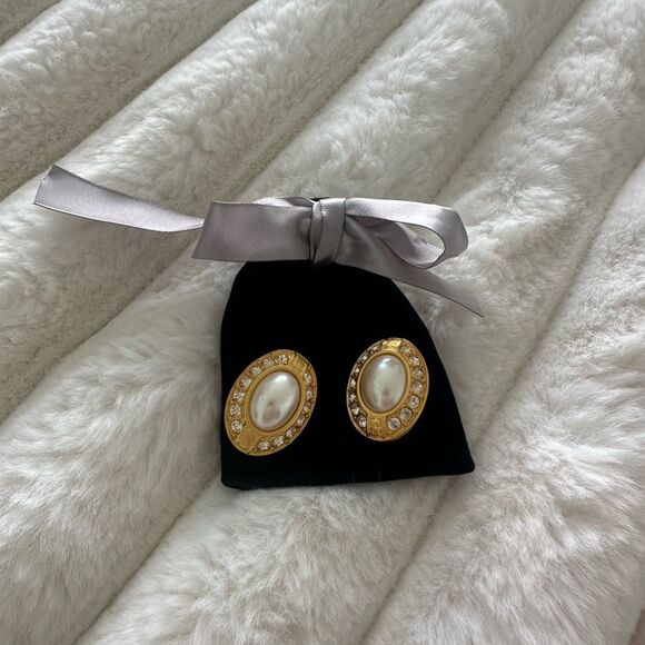 Givenchy Gold and White Crystal Earrings - Picture 7 of 8